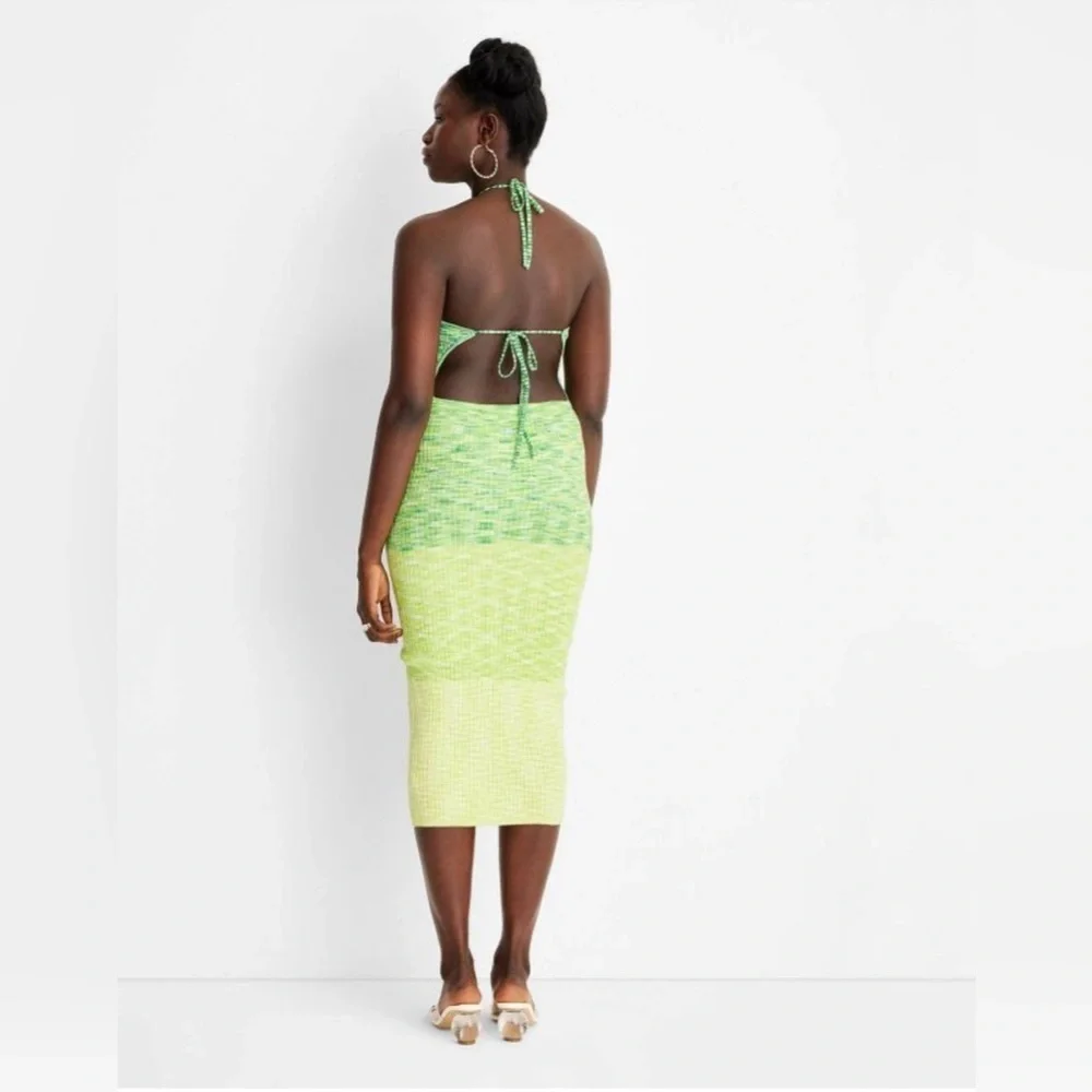 NWT Future Collective With Alani Noelle Ombre Halter Tie Neck Knit Sweater Dress - Picture 2 of 12